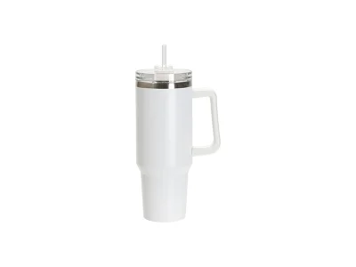 Enraving Blanks 40oz/1200ml Powder Coated Stainless Steel Travel Tumbler with Lid &amp; Straw(White)